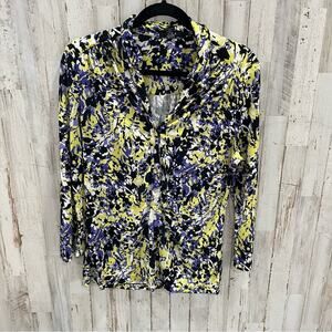 Alfani Yellow & Blue Slinky Knit Stretchy Popover Top